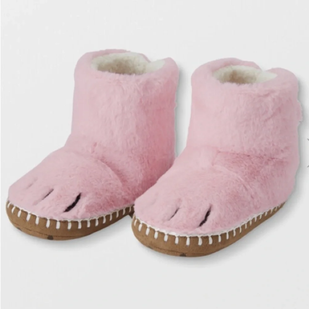 🇺🇸4 For $20 Nanna Andersson Pink Fuzzy Bear Paw Slippers Size 2Y-3Y NWT